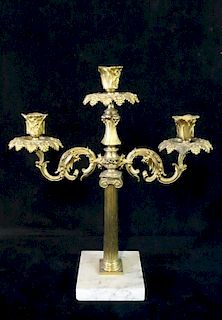 BRONZE CANDELABRA WITH MARBLE BASE 
