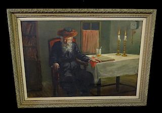 OIL ON CANVAS RABBI RESTING SGN. 