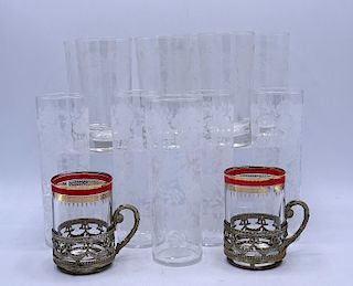 ASSORTED LOT GLASSES (SOME ETCHED)