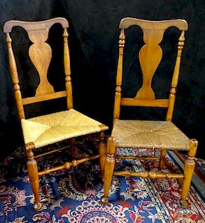 PAIR QUEEN ANNE STYLE RUSH SEAT SIDE CHAIRS