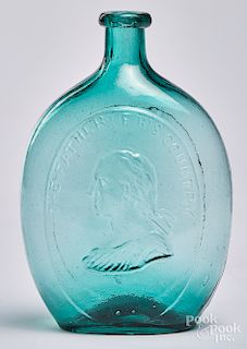 Clear deep green glass quart flask