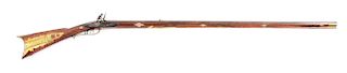 (A) CARVED AND BONE INLAID FLINTLOCK KENTUCKY RIFLE SIGNED ON LOCK AND BARREL JOHN NITCHMAN