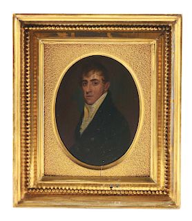PORTRAIT OF A GENTLEMAN ATTRIBUTED TO JACOB EICHOLTZ (1776 - 1842). LANCASTER, PENNSYLVANIA. OIL ON POPLAR PANEL. CIRCA 1810.