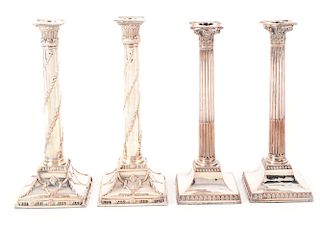 LOT OF 4: TWO PAIRS OF SHEFFIELD CANDLESTICKS.