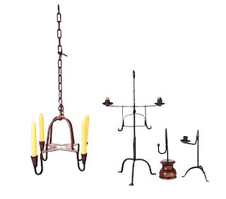 LOT OF 4: WROUGHT IRON LIGHTING DEVICES. 