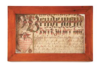 WRITING SAMPLE (VORSCHRIFT) MADE FOR JACOB REES. MONTGOMERY COUNTY, PENNSYLVANIA. CIRCA 1774.