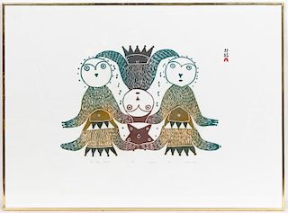 Ikayukta Tunnillie "The Three Spirits" Stonecut