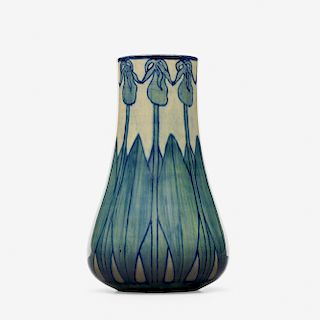 Marie Ross for Newcomb College Pottery, early vase with ladyslipper orchids