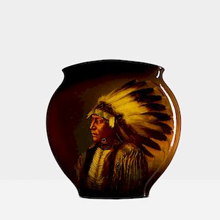 Matthew Daly for Rookwood Pottery, exceptional large Standard Glaze Native American portrait vase