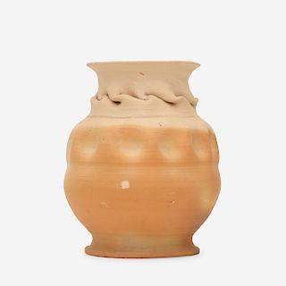 George E. Ohr, large dimpled bisque vase