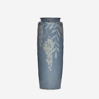 L.E. Ditmas for Mechanics Institute, tall vase with wisteria, in the style of Frederick Walrath