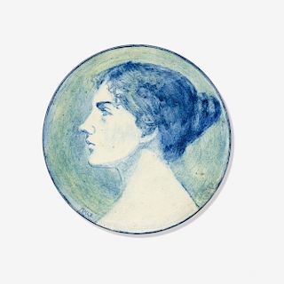 Marie de Hoa LeBlanc for Newcomb College Pottery, rare early wall-hanging portrait plate