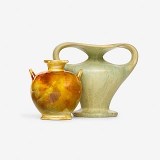 Clifton Pottery and Theophilus Brouwer, Crystal Patina vase and flame-painted vase
