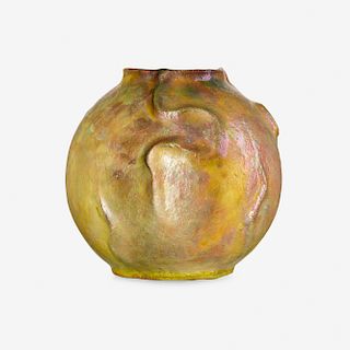 Theophilus A. Brouwer for Middle Lane Pottery, flame-painted vase with modeled vines