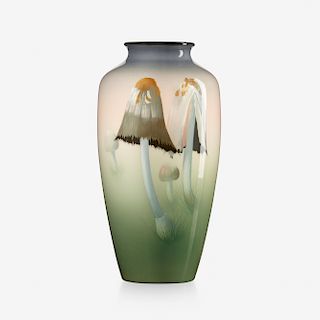Carl Schmidt for Rookwood Pottery, Iris Glaze vase with mushrooms