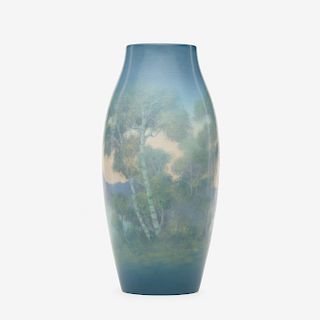 Edward T. Hurley for Rookwood Pottery, scenic Vellum vase