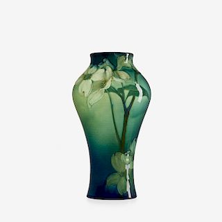 Sallie Toohey for Rookwood Pottery, Sea Green vase with dogwood blossoms