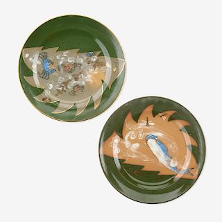 Maria Longworth Nichols Storer for Rookwood Pottery, early Limoges plates with crabs and fish, set of two
