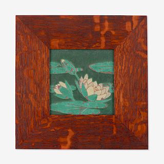 Grueby Faience Company, tile with water lilies