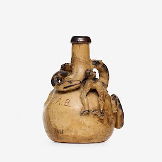 Cornwall and Wallace Kirkpatrick for Anna Pottery, rare Temperance jug with snakes and figure