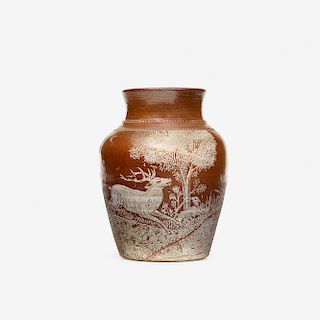 Graham Pottery, rare vase with hunting scene