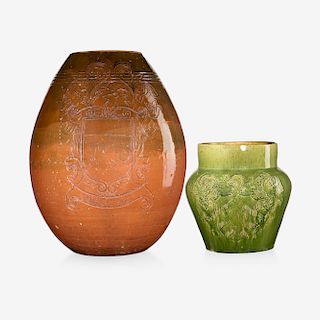 New Orleans Art Pottery, two vases with heraldic decoration