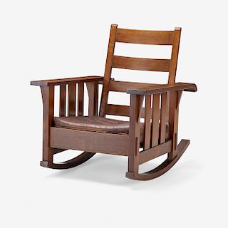 Stickley Brothers, adjustable rocking chair with stool