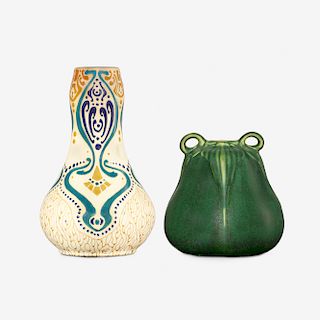 Roseville Pottery, Rozane Fudji vase and Chloron vase