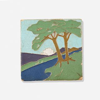 Van Briggle Pottery, trivet tile with trees