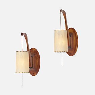 Paul Evans and Phillip Lloyd Powell, adjustable wall lamps, pair