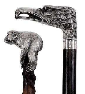 Two Canes with Figural Silver-Mounted
