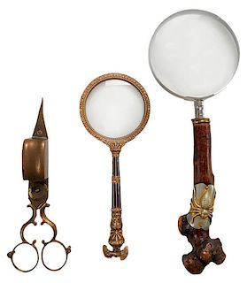 Two Magnifiers, Brass Candle Snuffers