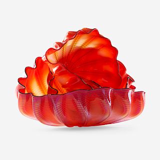Dale Chihuly, assembled iridescent red Seaform group
