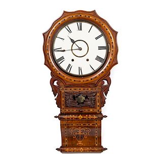 19th C. Continental Marquetry Inlaid Wall Clock