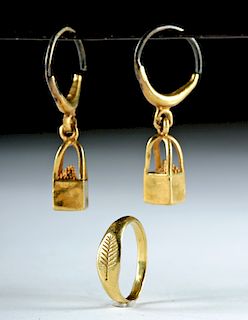 Roman 22K+ Gold Ring + Pair of Gold Earrings