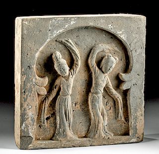 Chinese Han Dynasty Terracotta Plaque w/ Dancers