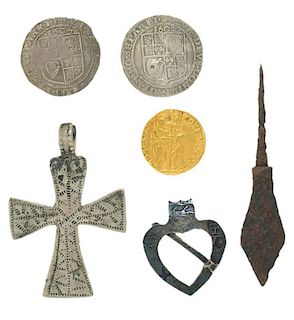 Six 17th and 18th Century Excavated Coins and Artifacts