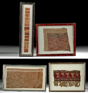 Lot of 4 Framed Chancay & Chimu Textile Fragments