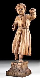 17th C. German Carved Oak Figure of a Boy