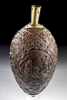19th C. British Sailor Carved Coconut Powder Flask