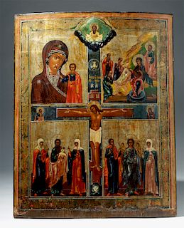 Large 19th C. Russian Icon - Crucifixion of Christ