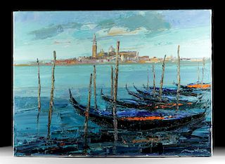 Signed G. Mortier Painting - Gondolas in Venice - 2010