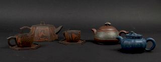 Group of Colored and Nerikomi-Style Yixing Teapots