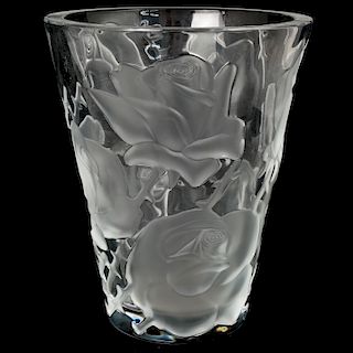 Lalique "Ispahan Rose" Crystal Vase