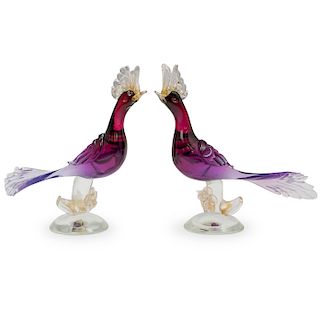 Attrib. Alfredo Barbini Murano Art Glass Bird Figurines