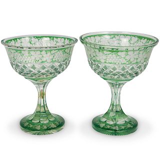 Pair of Bohemian Crystal Cut Pedestal Bowls