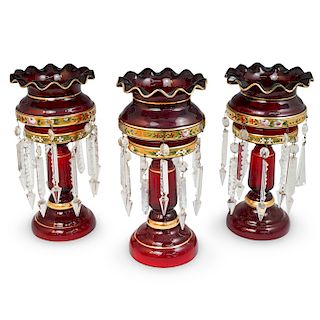 (3 Pc) Bohemian Glass and Crystal Lusters