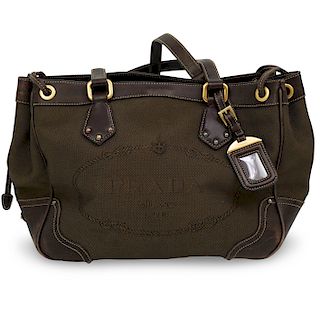 Prada Brown Nylon Logo Jacquard Bag
