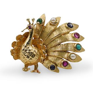 14K Gold Peacock Pin