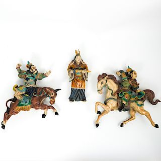 (3 Pc) Antique Chinese Wucai Glaze Terracotta Warriors